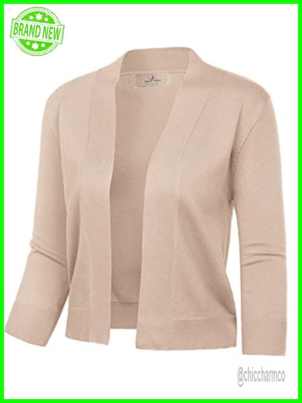 Womens 3/4 Sleeve Knit Cropped Cardigan Lightweight Open Front Bolero Shrug for